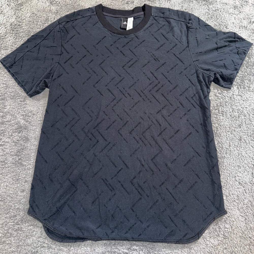 Adidas Mens XL Black Textured Geometric Pattern Curved Hem Short Sleeve T-Shirt